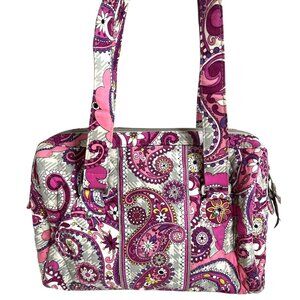 Vera Bradley Pink & Purple Paisley Quilted Tote Bag With Top Zipper Closure